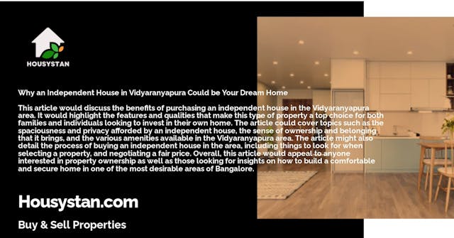 Why an Independent House in Vidyaranyapura Could be Your Dream Home