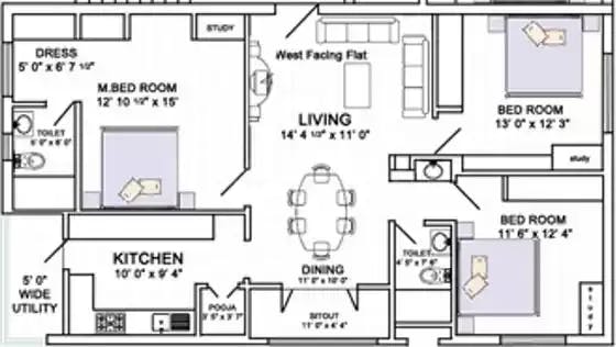 Floor plan for Subishi Silver Oaks Apartment