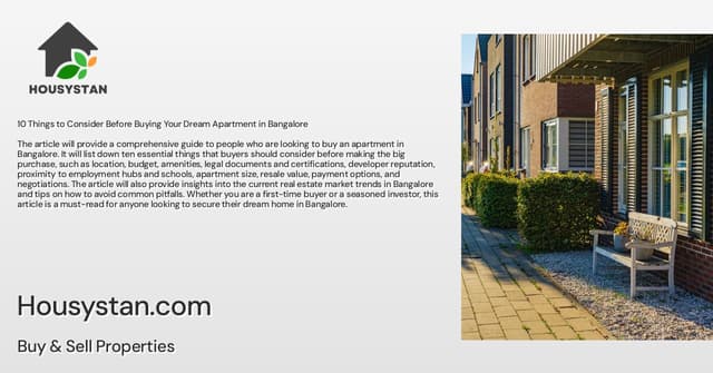 10 Things to Consider Before Buying Your Dream Apartment in Bangalore