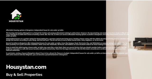 Affordable housing options in Bangalore: Independent house for sale under 30 lakhs