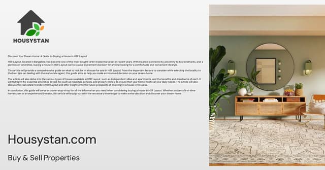 Discover Your Dream Home: A Guide to Buying a House in HSR Layout